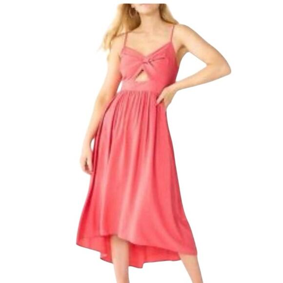 SOLD Nine West Twist Front High Low Midi Dress Pink Red A-Line Cutout Beachy XL - Picture 3 of 11